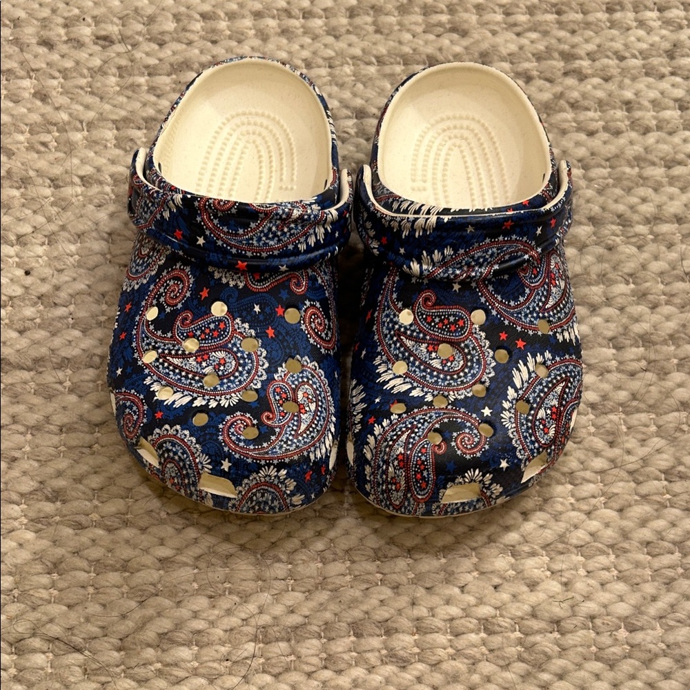 CROCS Paisley Clogs - Navy and Red